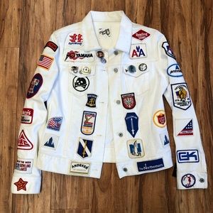 CUSTOM Patched White Denim Vintage Jacket